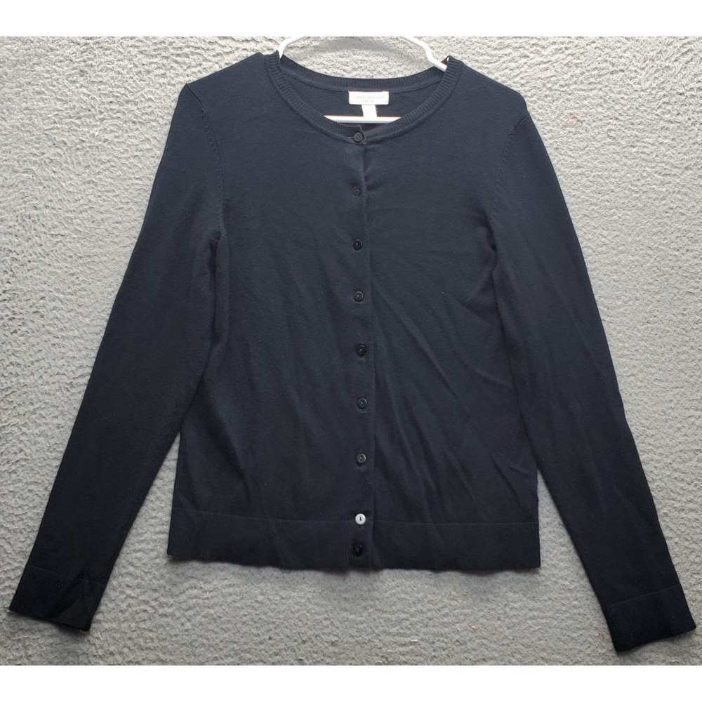 Charter Club Cardigan Womens Petite Large Black Knitted Long Sleeve Button Front